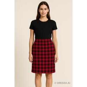 CHANEL Boutique Vintage Tweed Skirt Fuschia Black Check US 8